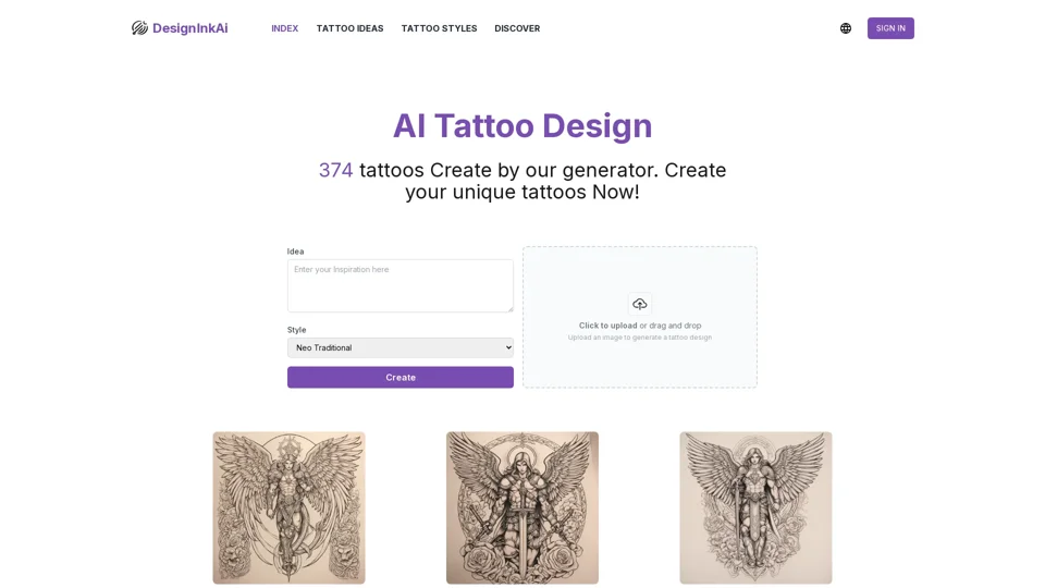 Designinkai: Create Custom  Free ai tattoo generator